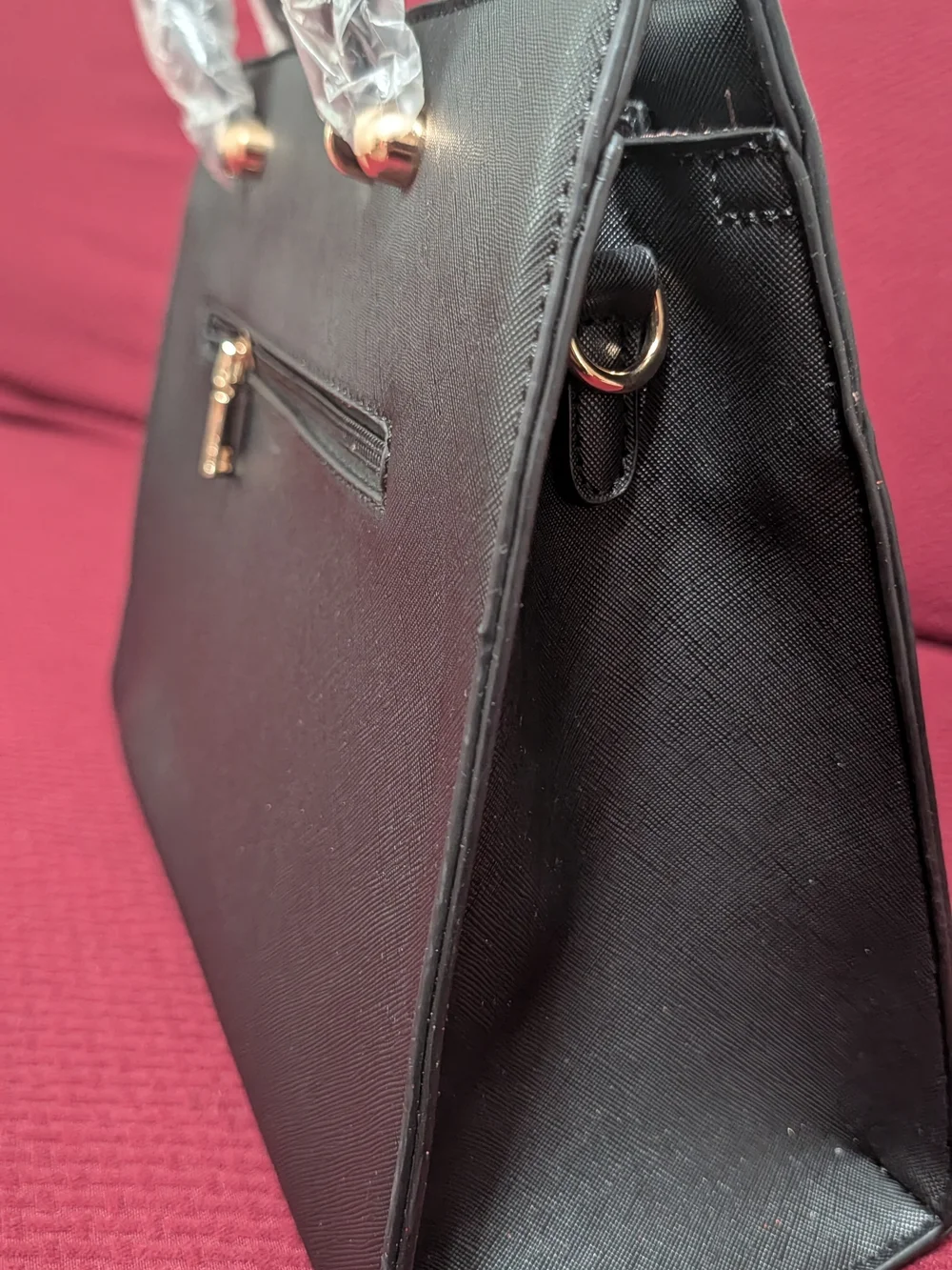 Black Structured Top-Handle Satchel Handbag